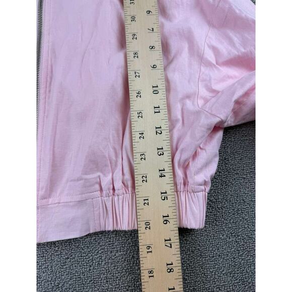 Zara Cropped Jacket Women S Pink Zip Front Elastic Hem Long Sleeve Ribbed Cuffs - Picture 9 of 10